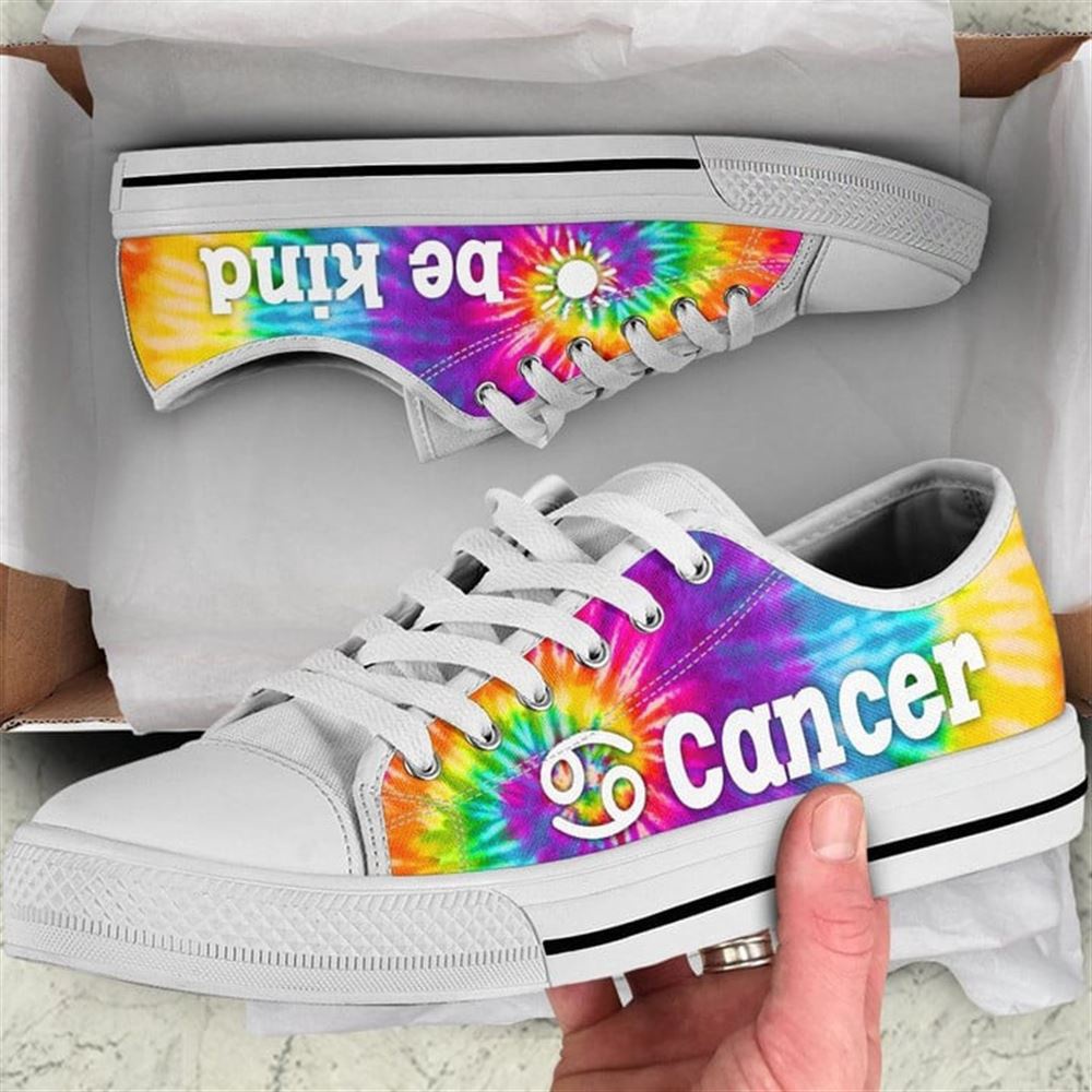 Cancer Zodiac Sign Bekind Tie Dye Canvas Low Top Shoes, Low Top Designer Shoes, Low Top Sneakers