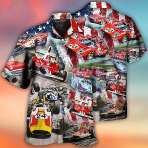 Car Racing Independence Day America Hawaiian Shirt,…