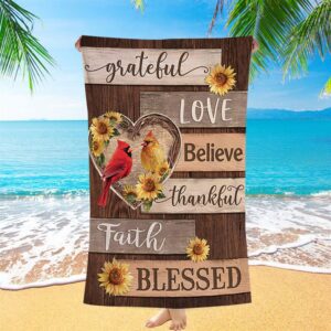 Cardinal Couple Sunflower Grateful Love Believe Beach…