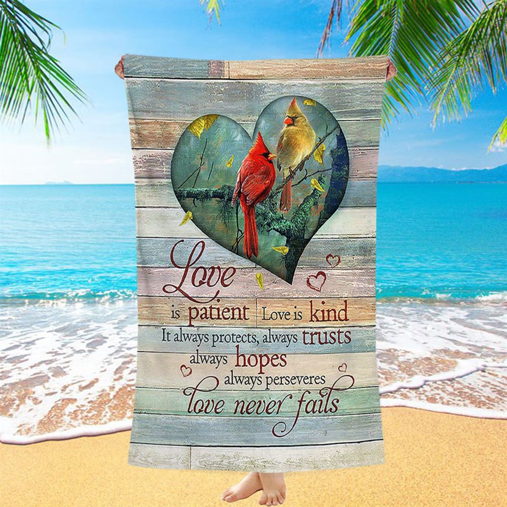 Cardinal Love Is Patient Love Is Kind Beach Towel, Christian Beach Towel, Summer Towels Cardinal Love Is Patient Love Is Kind Beach Towel, Christian Beach Towel, Summer Towels