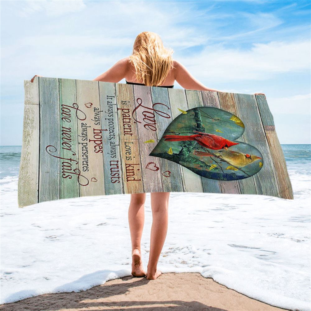 Cardinal Love Is Patient Love Is Kind Beach Towel, Christian Beach Towel, Summer Towels Cardinal Love Is Patient Love Is Kind Beach Towel, Christian Beach Towel, Summer Towels