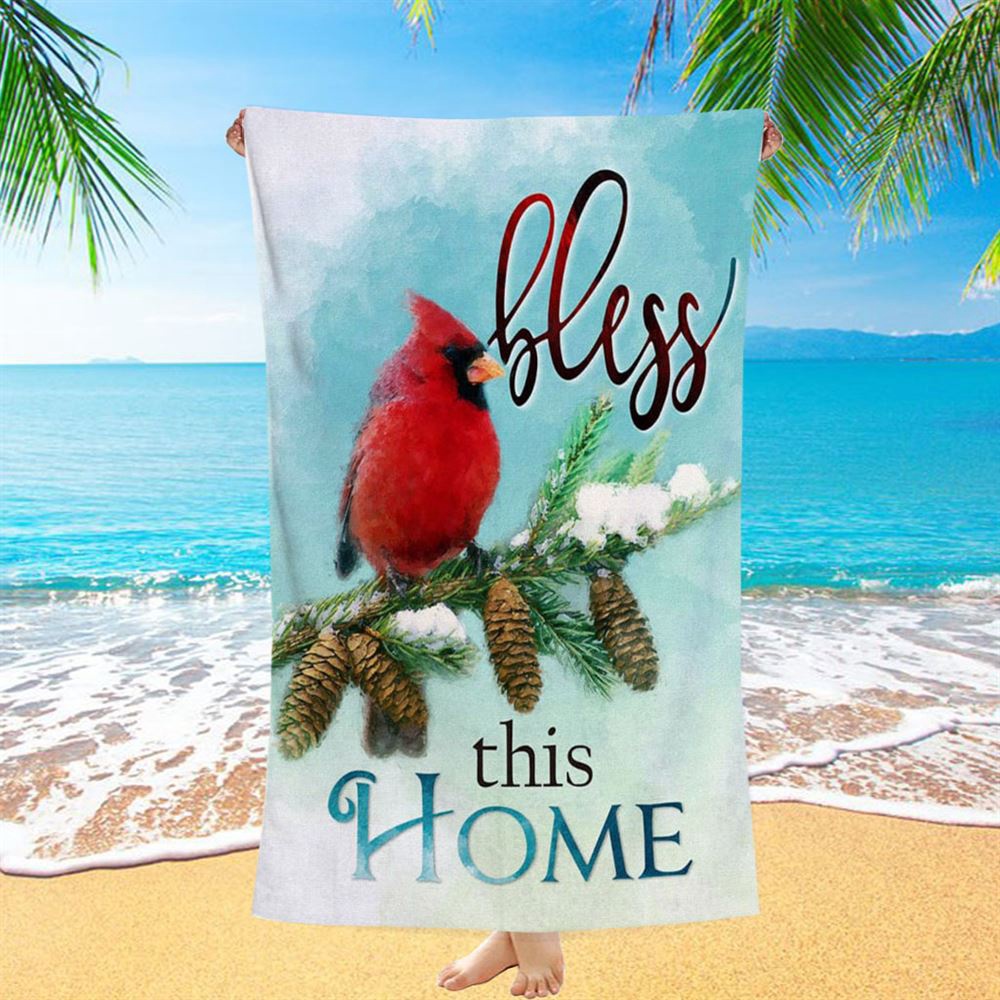 Cardinals Bird Bless This Home Christian Beach Towel, Christian Beach Towel, Summer Towels