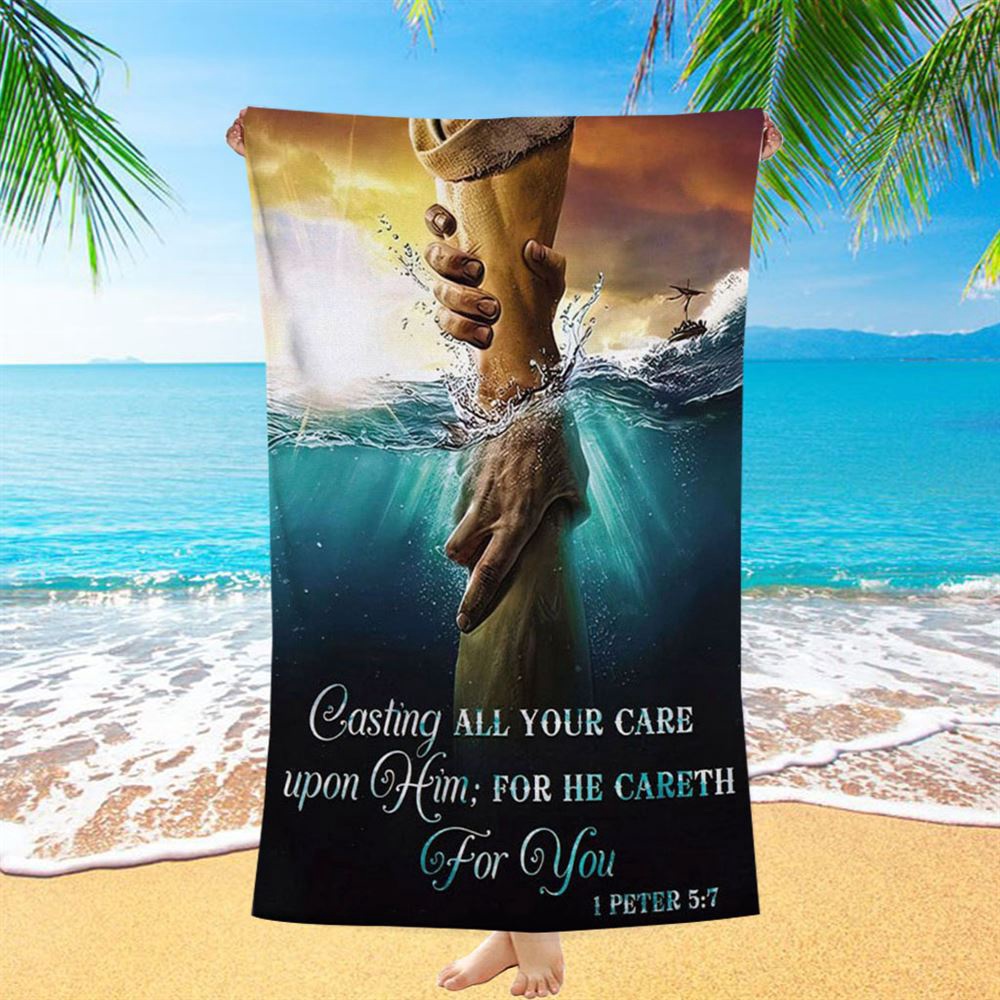 Casting All Your Care Upon Him 1 Peter 57 Kjv Bible Verse Beach Towel Art, Christian Beach Towel, Summer Towels