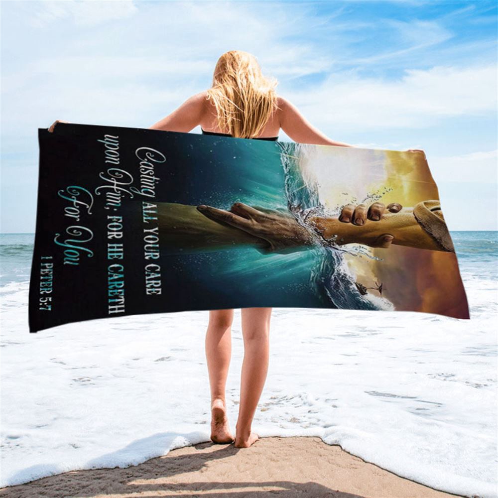 Casting All Your Care Upon Him 1 Peter 57 Kjv Bible Verse Beach Towel Art, Christian Beach Towel, Summer Towels