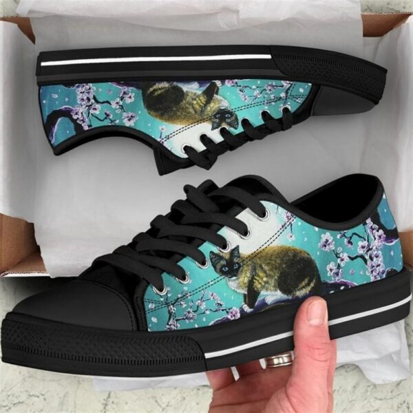 Cat Cherry Blossom Low Top Shoes, Low Top Shoes Mens, Women, Low Top Sneakers, Low Top Designer Shoes