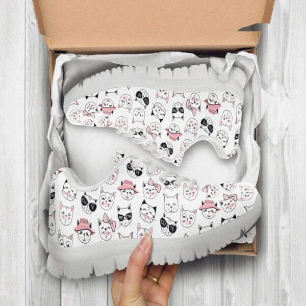 Cat Face Shoes Custom Name Shoes Cat Pattern Running Sneakers, Designer Sneakers, Sneaker Shoes