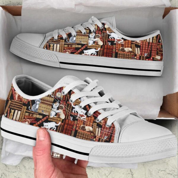 Cat Lover Shoes In The Library Low Top Shoes Canvas Shoes Print Lowtop, Low Top Sneakers, Low Top Designer Shoes