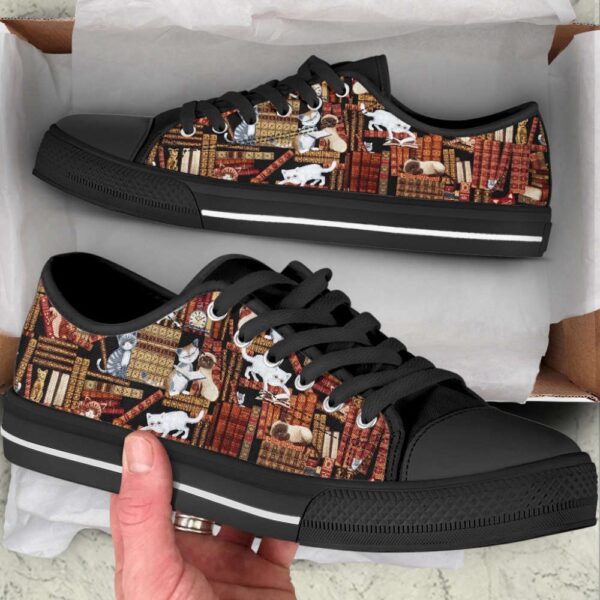 Cat Lover Shoes In The Library Low Top Shoes Canvas Shoes Print Lowtop, Low Top Sneakers, Low Top Designer Shoes