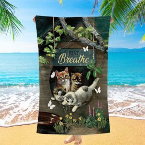 Cat Lovers Just Breathe Beach Towel, Christian…