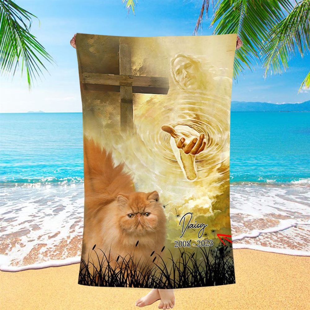 Cat Memorial Beach Towel, Take My Hand Jesus, Christian Beach Towel, Summer Towels
