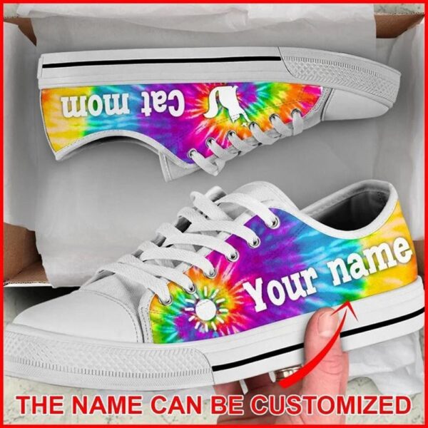Cat Mom Bekind Tie Dye Personalized Canvas Low Top Shoes, Low Top Sneakers, Low Top Designer Shoes