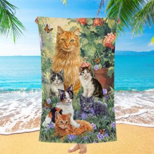 Cat Painting Purple Flower Garden Peace Beach…