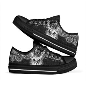 Cat Paisley Black White Low Top Shoes,…