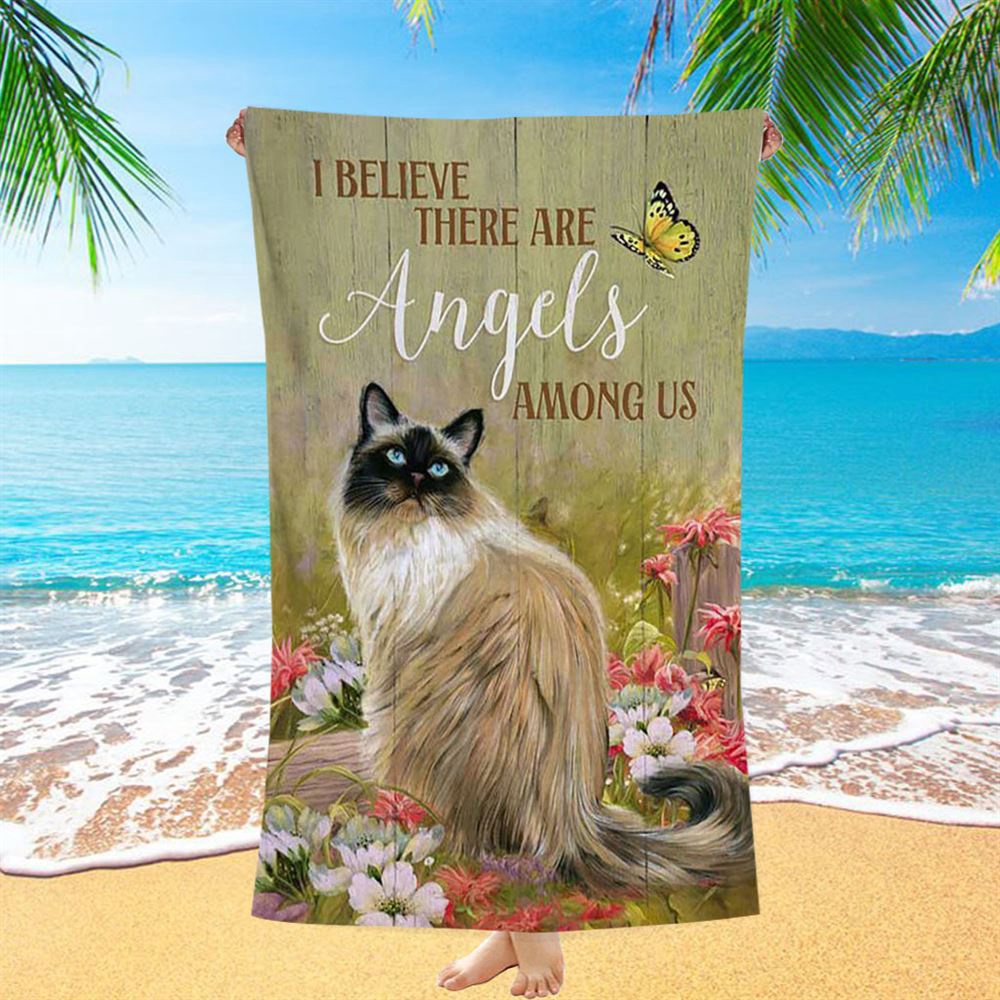 Cat Pink Flower Garden, I Believe There Are Angels Among Us Beach Towel, Christian Beach Towel, Summer Towels Cat Pink Flower Garden, I Believe There Are Angels Among Us Beach Towel, Christian Beach Towel, Summer Towels