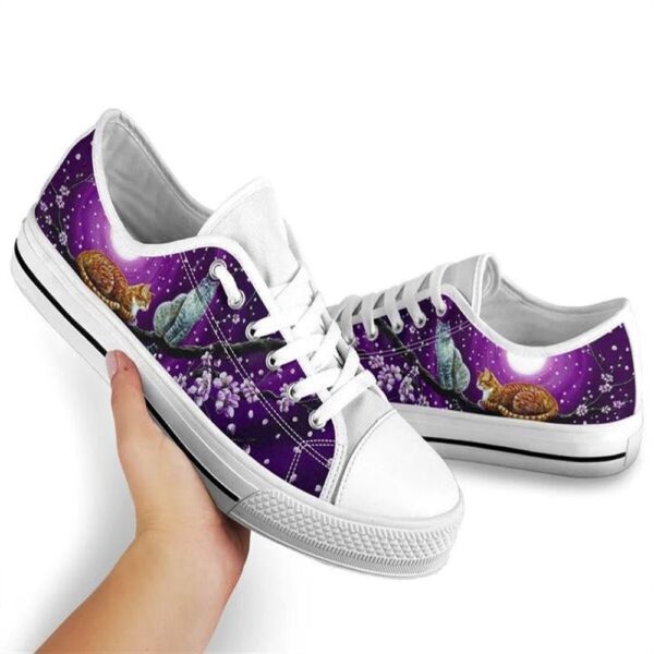 Cat Sakura Cherry Blossom Low Top Shoes, Low Top Shoes Mens, Women, Low Top Sneakers, Low Top Designer Shoes