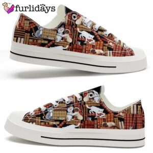 Cat Vintage Library Low Top Shoes, Happy…