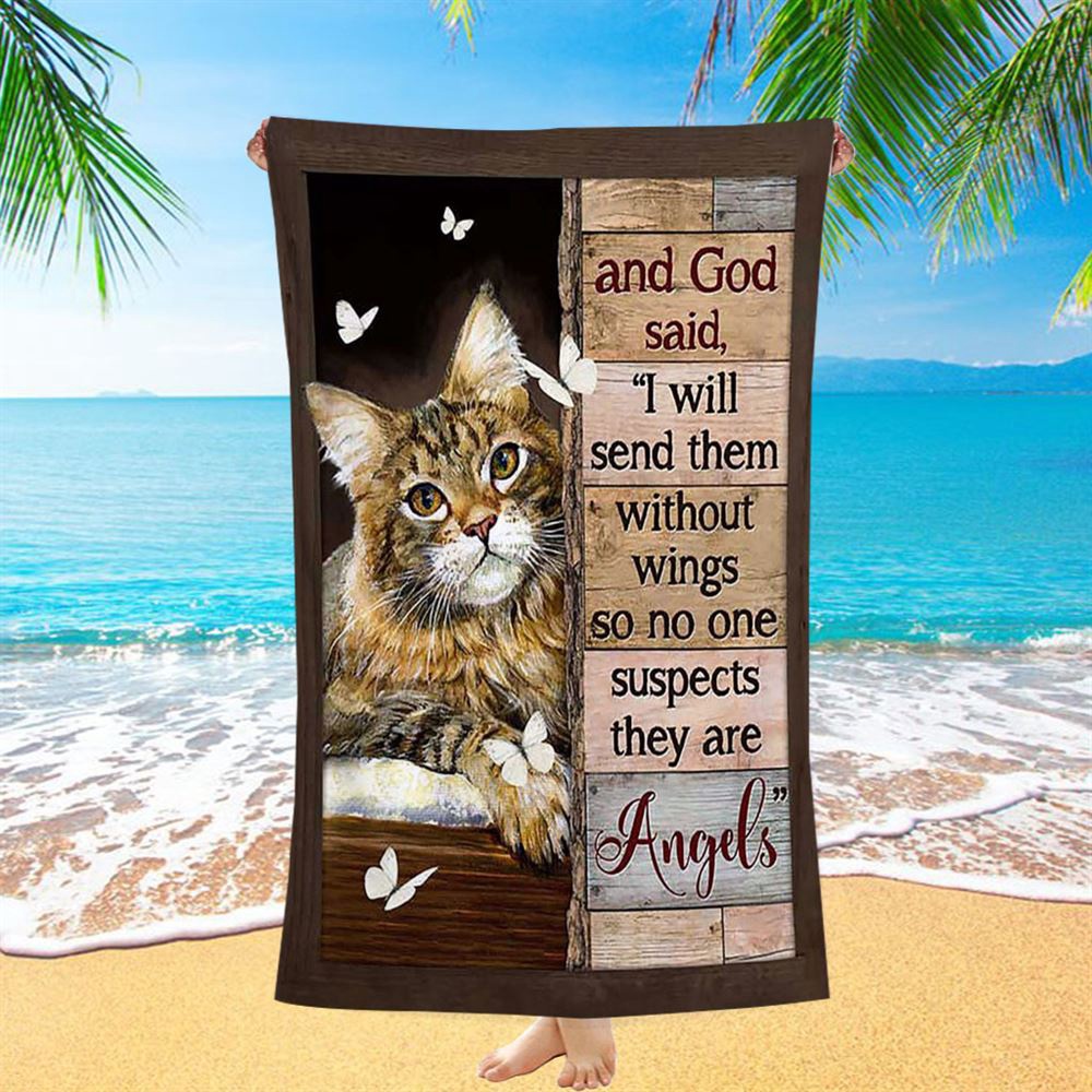 Cat White Butterfly I Will Send Them Without Wings Beach Towel, Christian Beach Towel, Summer Towels