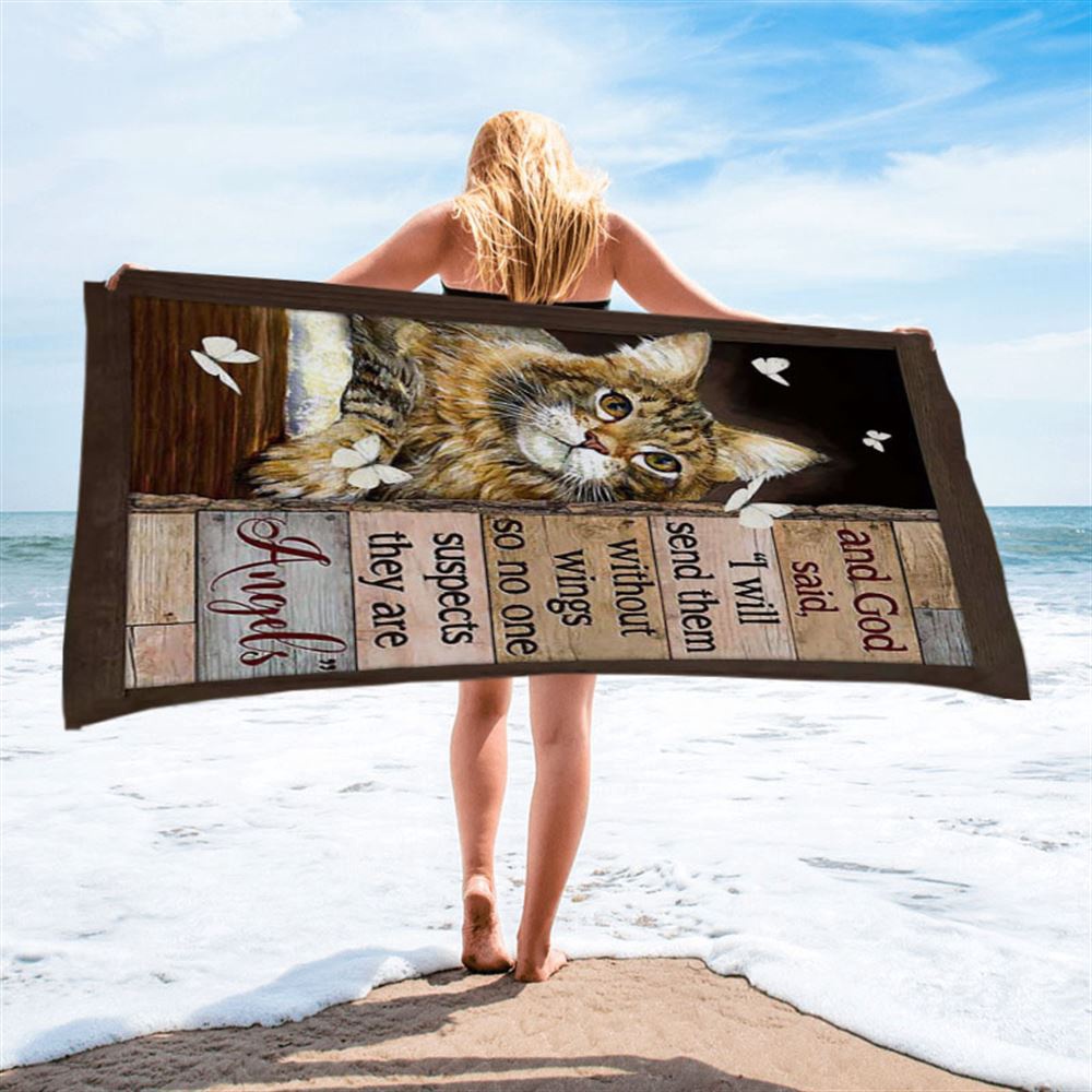 Cat White Butterfly I Will Send Them Without Wings Beach Towel, Christian Beach Towel, Summer Towels