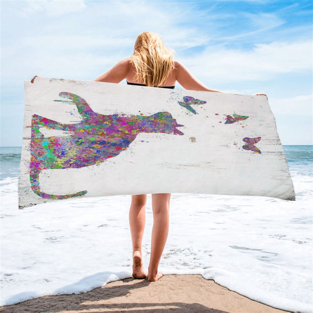 Cat With Butterflies Beach Towel, Christian Beach Towel, Summer Towels Cat With Butterflies Beach Towel, Christian Beach Towel, Summer Towels