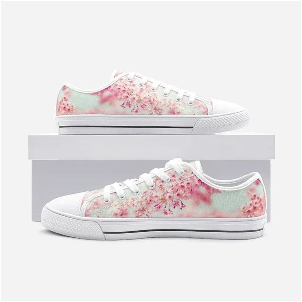 Cherry Blossom Pink Low Top Shoes, Low Top Designer Shoes, Low Top Sneakers