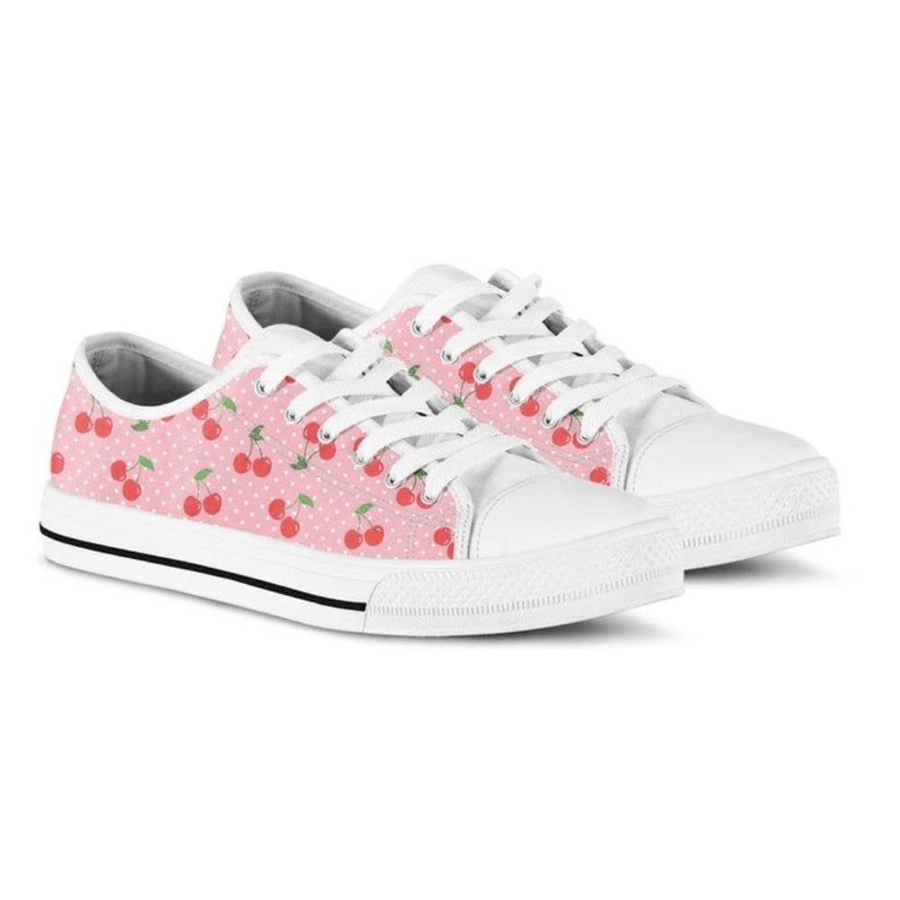 Cherry print Low Top Shoes Sustainable Footwear, Low Top Designer Shoes, Low Top Sneakers