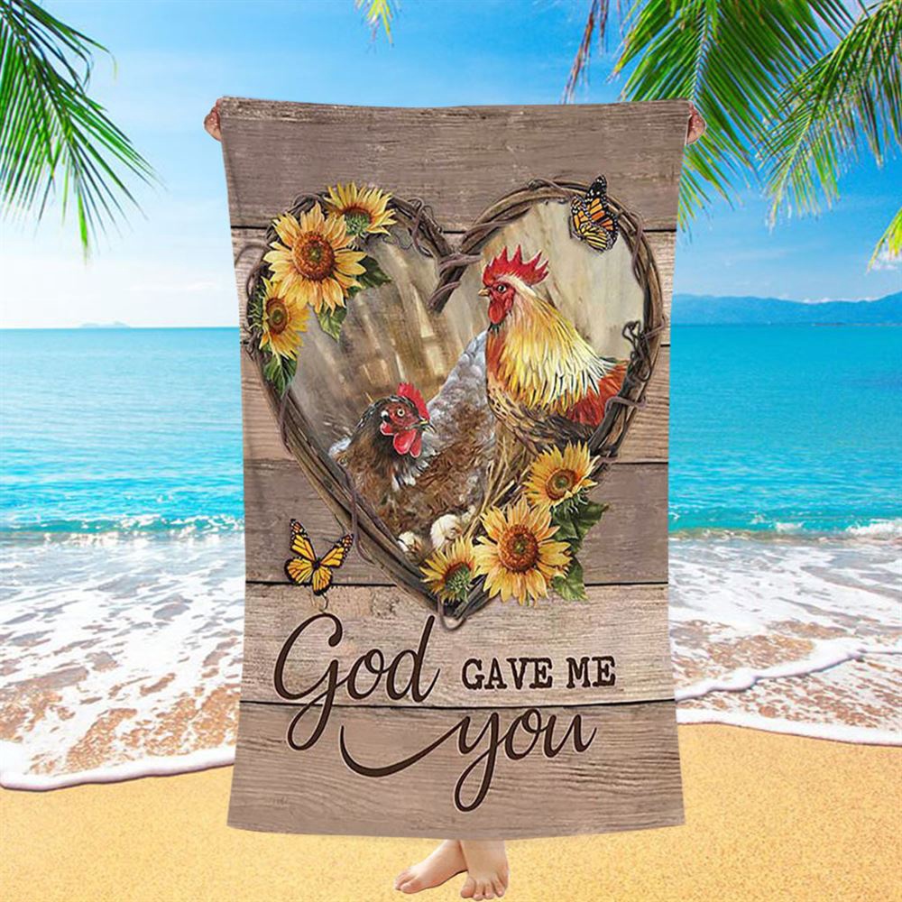 Chicken Heart Shape Sunflower Garden, God Gave Me You Beach Towel, Christian Beach Towel, Summer Towels Chicken Heart Shape Sunflower Garden, God Gave Me You Beach Towel, Christian Beach Towel, Summer Towels