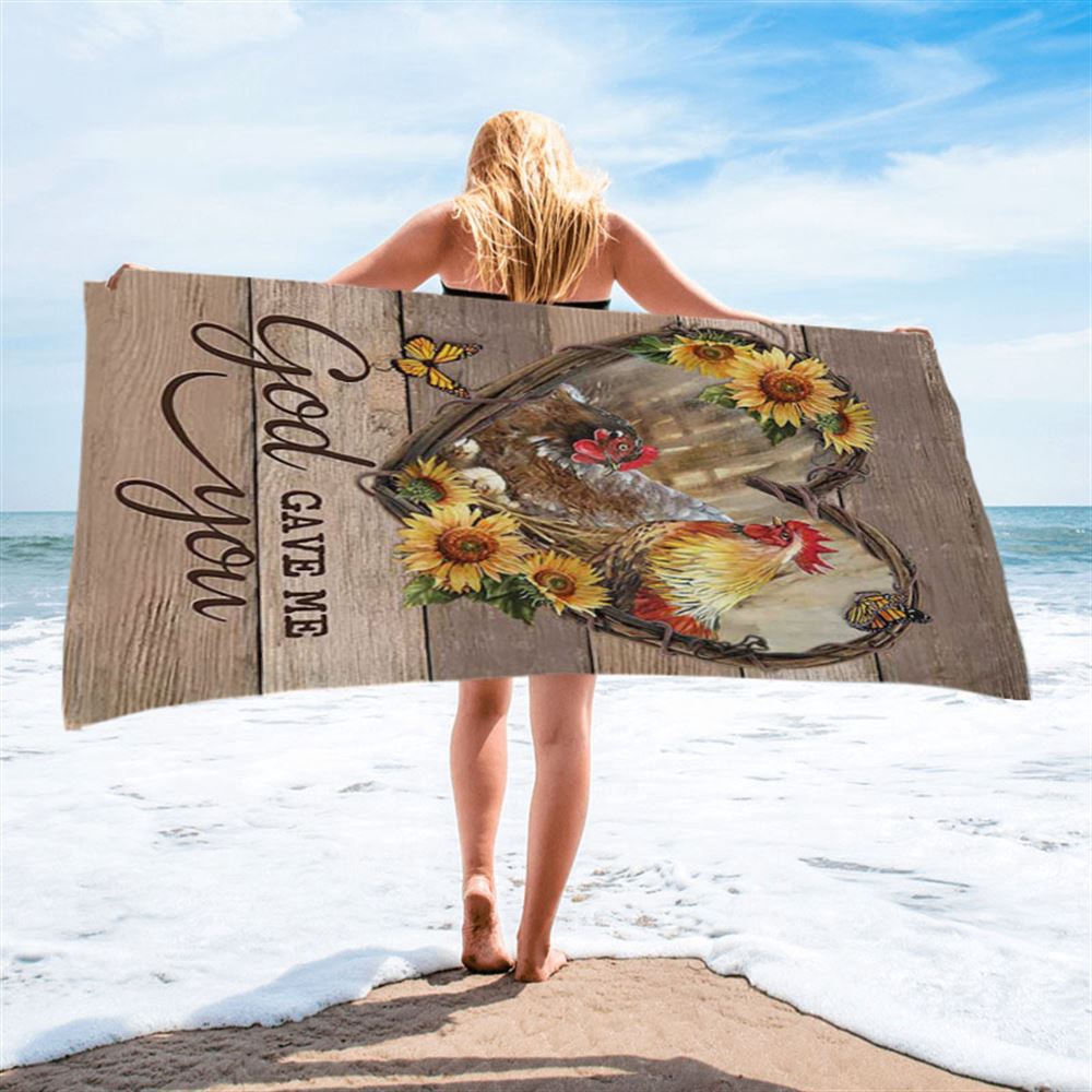 Chicken Heart Shape Sunflower Garden, God Gave Me You Beach Towel, Christian Beach Towel, Summer Towels Chicken Heart Shape Sunflower Garden, God Gave Me You Beach Towel, Christian Beach Towel, Summer Towels