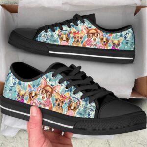 Chihuahua Dog Flowers Pattern Turquoise Low Top Shoes Canvas Sneakers Designer Low Top Shoes Low Top Sneakers 2 vt7130.jpg