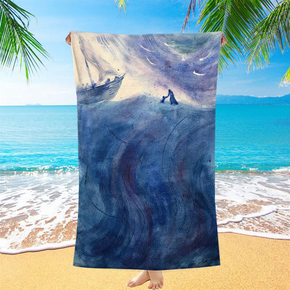 Christ And Peter Sea Of Galilee Beach Towel, Jesus Art Prints, Jesus Art, Christian Beach Towel, Summer Towels
