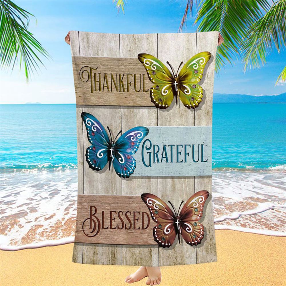 Christian Butterfly Thankful Grateful Blessed Beach Towel, Christian Beach Towel, Summer Towels Christian Butterfly Thankful Grateful Blessed Beach Towel, Christian Beach Towel, Summer Towels