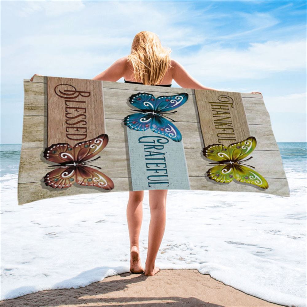 Christian Butterfly Thankful Grateful Blessed Beach Towel, Christian Beach Towel, Summer Towels Christian Butterfly Thankful Grateful Blessed Beach Towel, Christian Beach Towel, Summer Towels