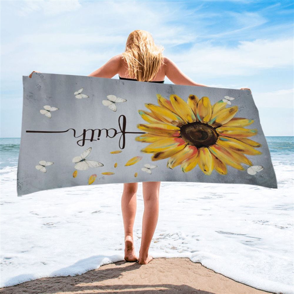 Christian Faith Cross Butterfly Sunflower Beach Towel, Christian Beach Towel, Summer Towels Christian Faith Cross Butterfly Sunflower Beach Towel, Christian Beach Towel, Summer Towels