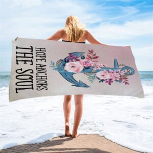 Christian Hebrews 619 Hope Anchors The Soul Flower Beach Towel Christian Beach Towel Summer Towels 2 qqdadn.jpg