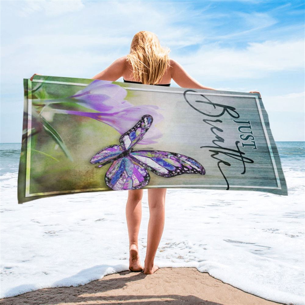 Christian Just Breathe Butterfly Beach Towel, Christian Beach Towel, Summer Towels