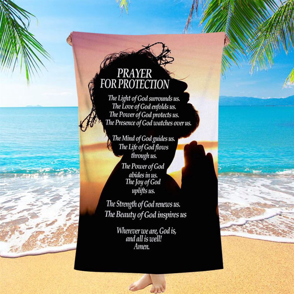 Christian Prayer For Protection Beach Towel, Christian Beach Towel, Summer Towels