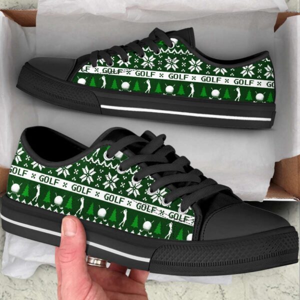Christmas Golf Knitted Low Top Canvas Print Shoes, Low Top Sneakers, Sneakers Low Top