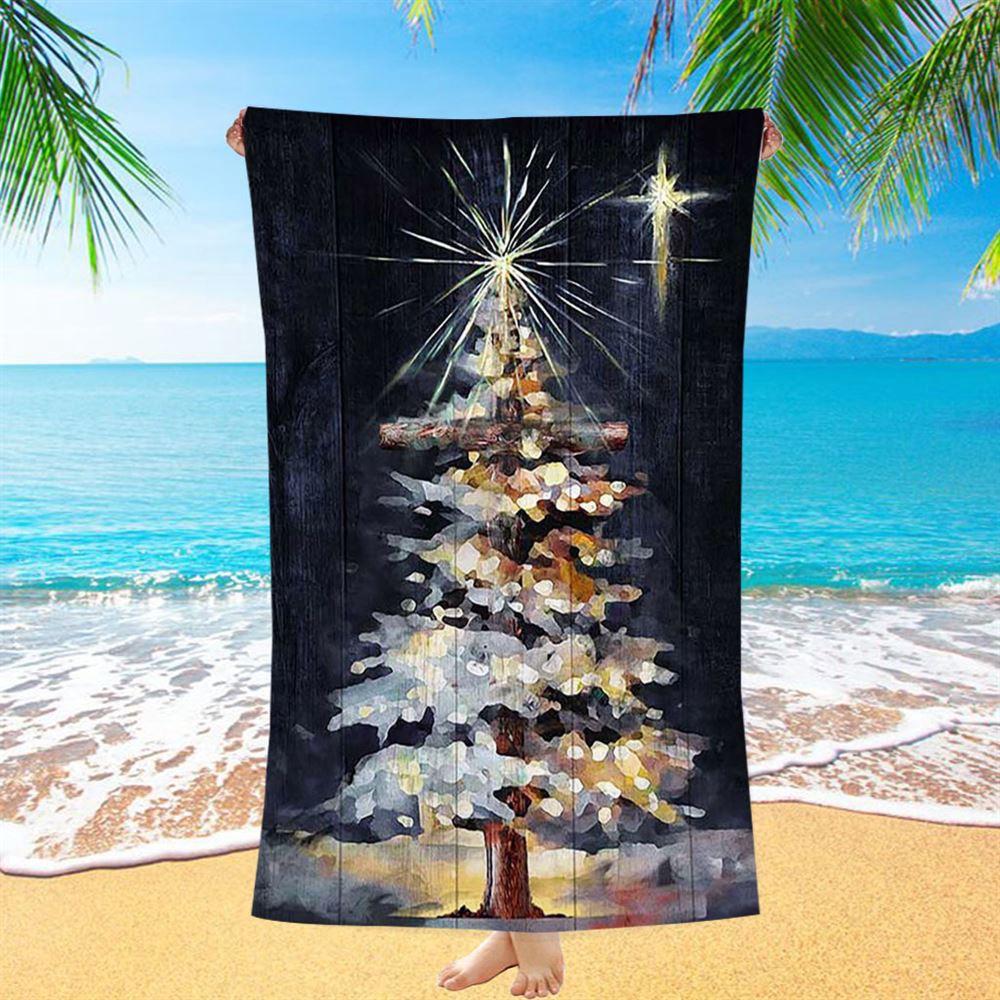 Christmas Tree Holy Night Beach Towel, Christian Beach Towel, Summer Towels