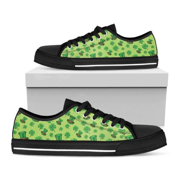 Clover And Hat St. Patrick’s Day Print Black Low Top Shoes, Low Top Designer Shoes, Low Top Sneakers