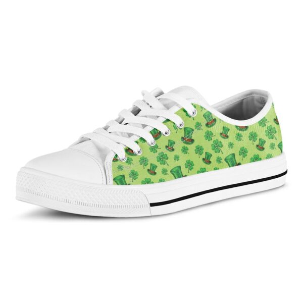 Clover And Hat St. Patrick’s Day Print White Low Top Shoes, Low Top Designer Shoes, Low Top Sneakers