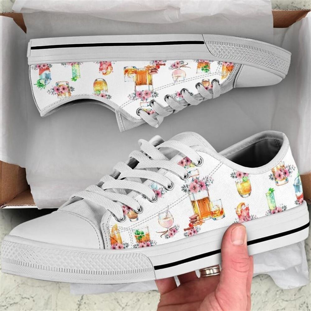 Cocktails Tool Flower Watercolor Low Top Shoes, Low Top Designer Shoes, Low Top Sneakers