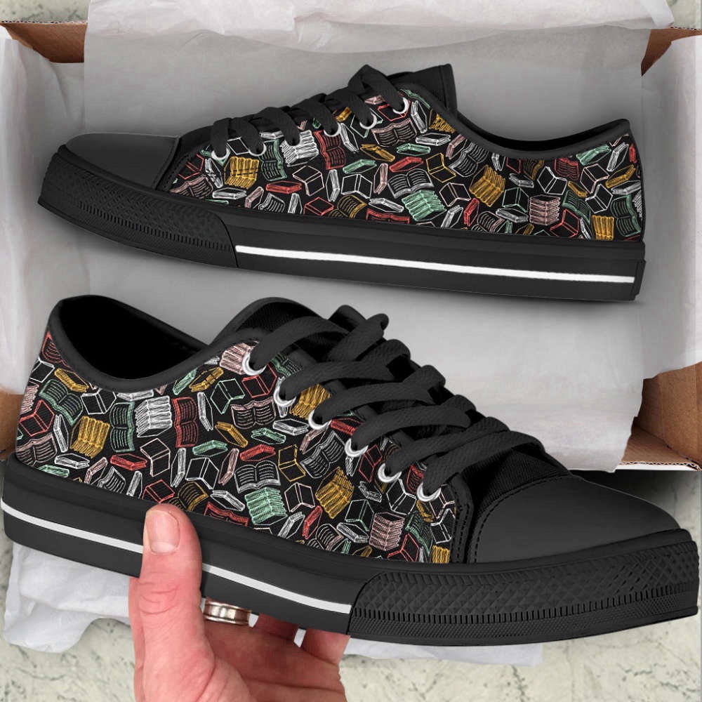 Colorful Books Pattern Low Top Shoes Trendy Canvas Prints, Low Top Designer Shoes, Low Top Sneakers