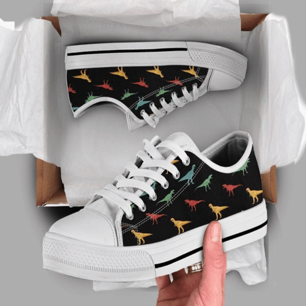 Colorful Dinosaur Low Top Shoes, Low Top Designer Shoes, Low Top Sneakers