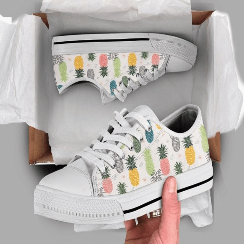 Colorful Pineapple Low Top Shoes, Low Top Designer Shoes, Low Top Sneakers