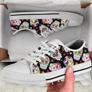 Colorful Sugar Skulls Black Low Top Shoes,…