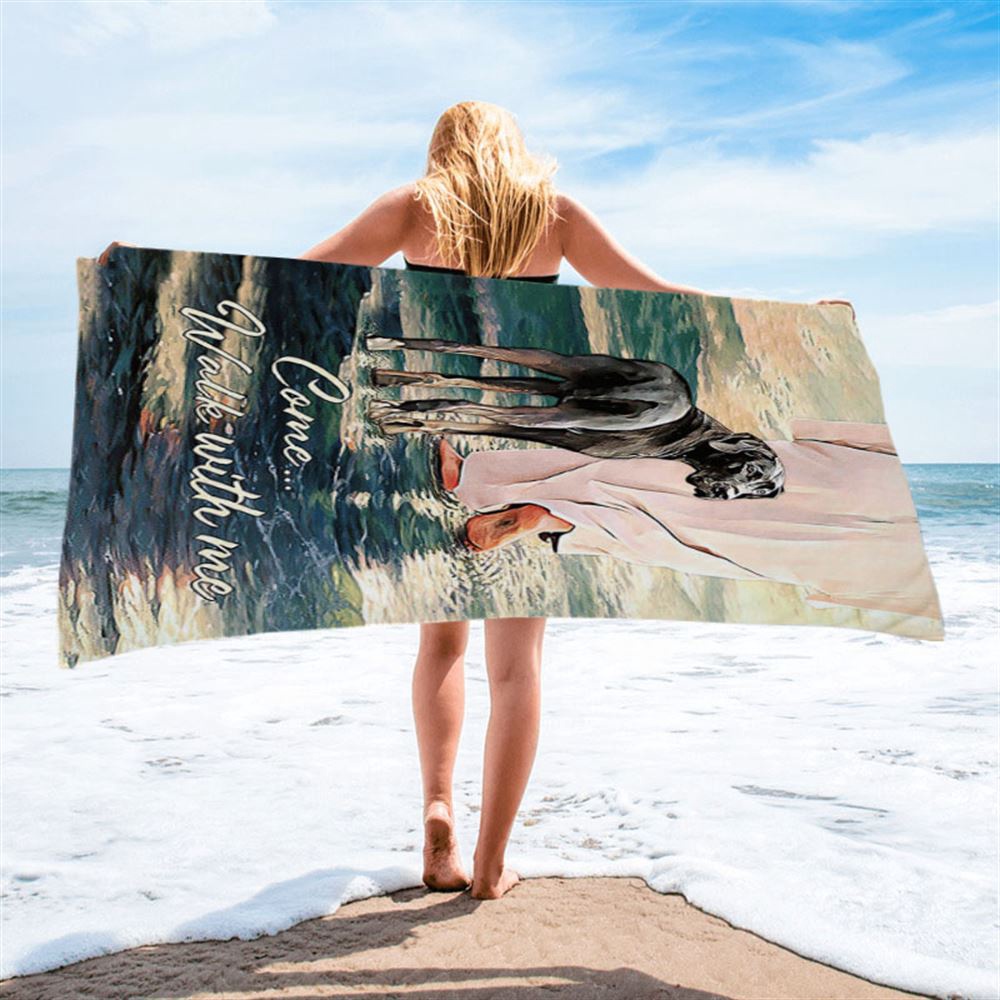 Come Walk With Me Beach Towel, Great Dane And Jesus Walks On The Water Beach Towel, Christian Beach Towel Come Walk With Me Beach Towel, Great Dane And Jesus Walks On The Water Beach Towel, Christian Beach Towel