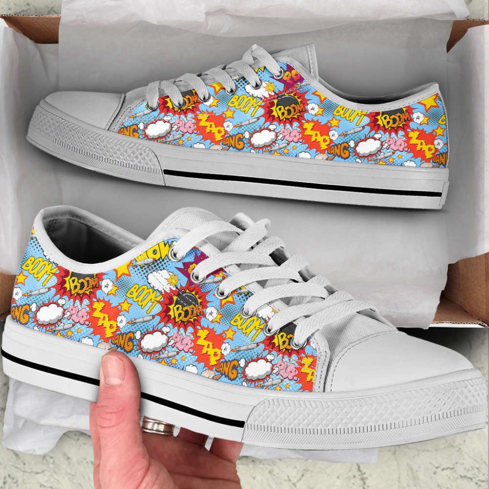 Comic Book Explosion Canvas Print Low Top Shoes, Low Top Designer Shoes, Low Top Sneakers