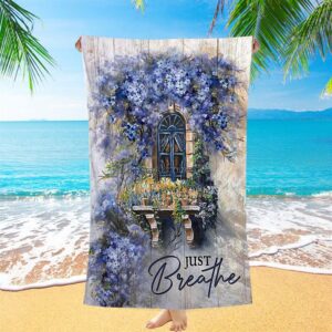 Cosmos Flower Just Breathe Beach Towel, Christian…