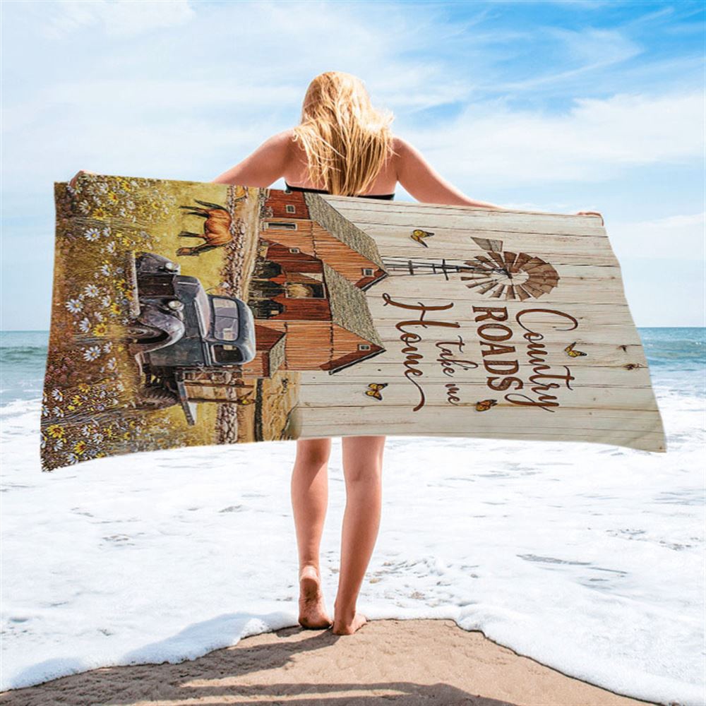 Country Roads Take Me Home Ladybug Car Horse Beach Towel, Christian Beach Towel, Summer Towels Country Roads Take Me Home Ladybug Car Horse Beach Towel, Christian Beach Towel, Summer Towels