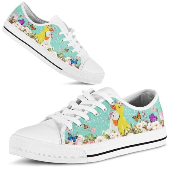 Couple Duck Love Flower Watercolor Low Top Shoes, Low Tops, Low Top Sneakers