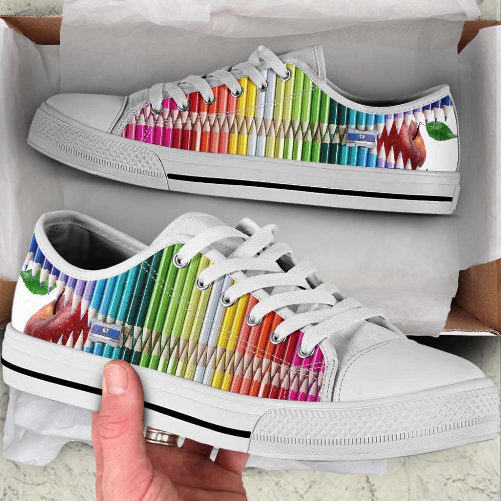Crayon Color Eat Apple Low Top Shoes, Low Top Designer Shoes, Low Top Sneakers